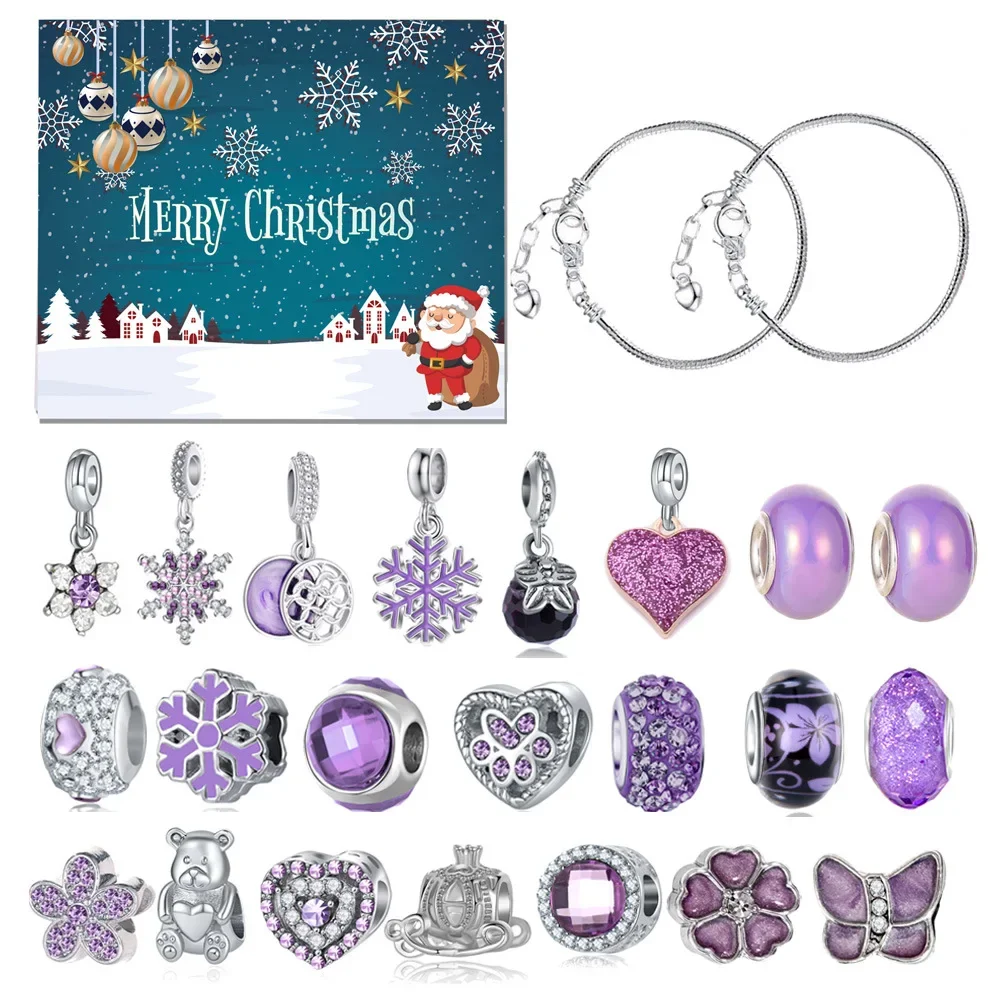 Purple jewelry for teenage girls in the will-you-go calendar, Christmas count-down surprise gift, DIY making