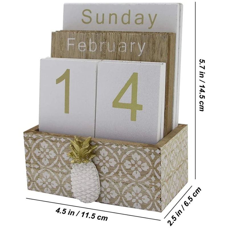 Madeira Flip Desk Blocks Calendário, Prancha Perpétua, Tabela Calendário Display para Casa e Decoração Escritório, 11.5X6.5X14.5cm