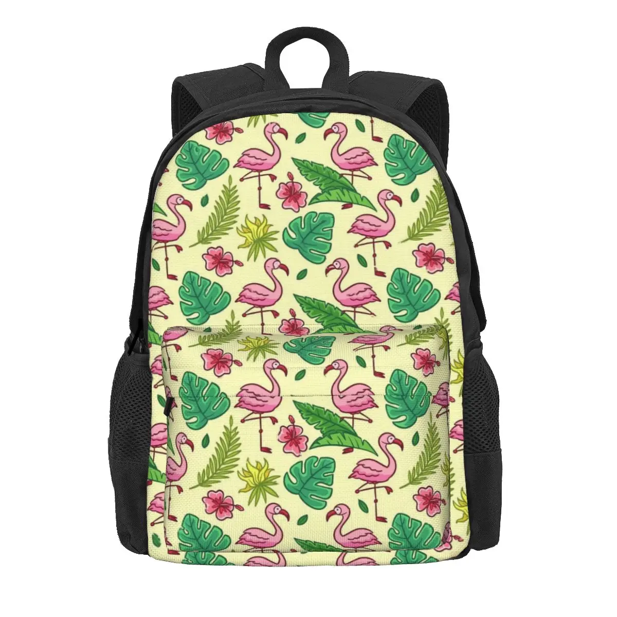 Bird And Green Leaf Backpack Flamingos Daily Backpacks Female Leisure High School Bags Colorful Lightweight Rucksack