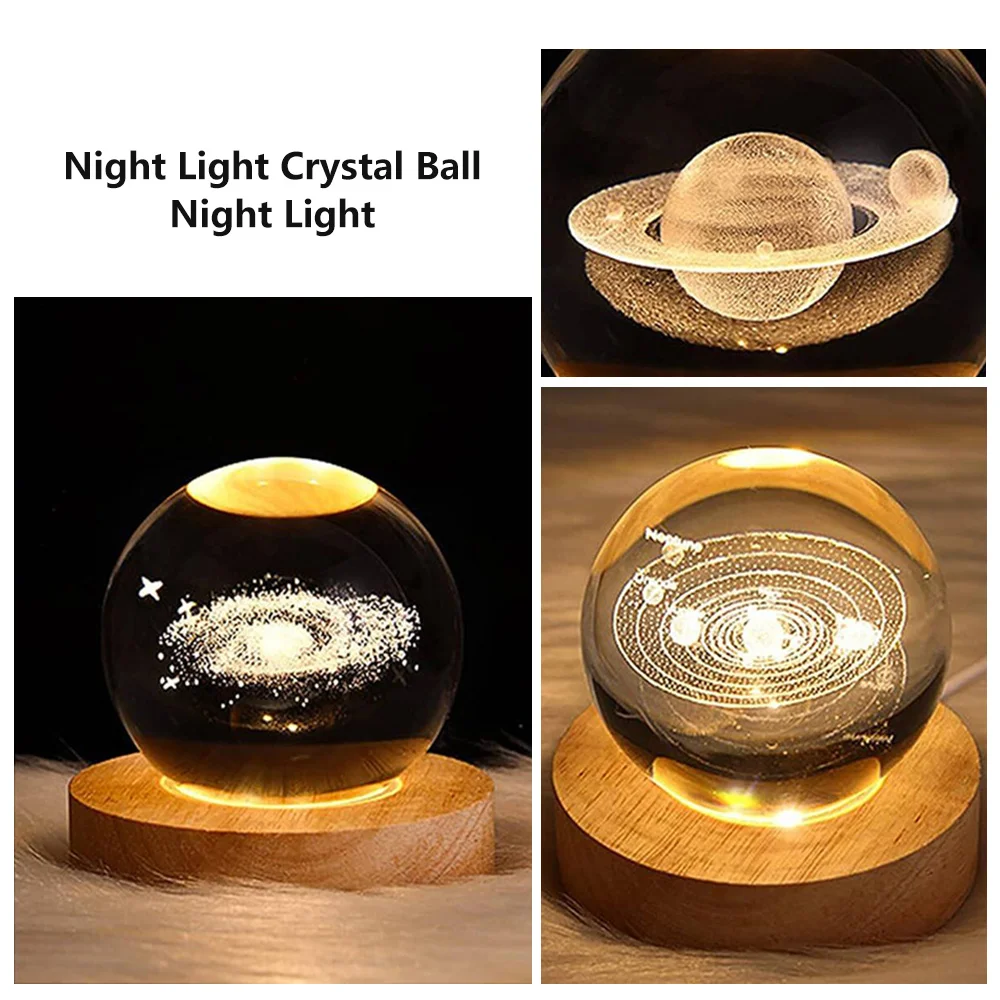 LED Night Light Galaxy Solar System Crystal Ball Children Night Lamp Bedroom Ambient Light Creative Gift Night Light Home Decor