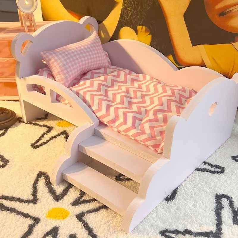 Baby Doll Miniature Bed with Stairs Fashion Doll Play for 30cm 1/6 Doll Accessory Play House Furniture Set Dollhouse Decoration