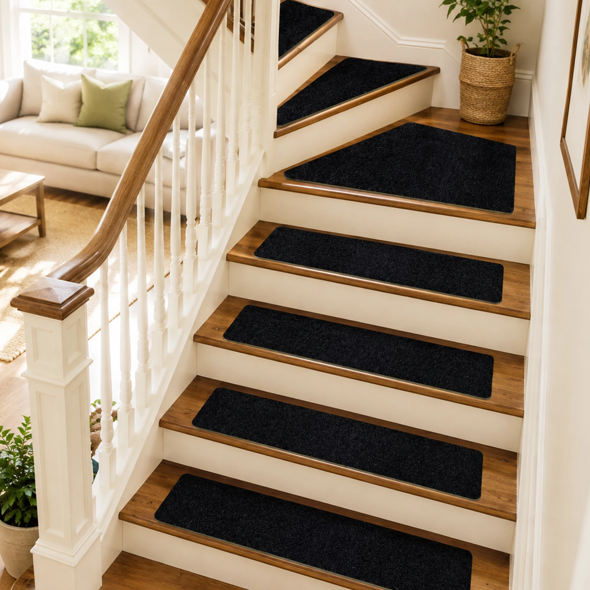 2/14 PCS 36 X 9.5 Inch Cuttable Carpet Stair Treads Non Slip Stair Carpet Treads Trimable for Wooden Steps Indoor Peel and Stick Stair Protector Washable Reusable Rug Decorative Non-Slip Stair Mat Set