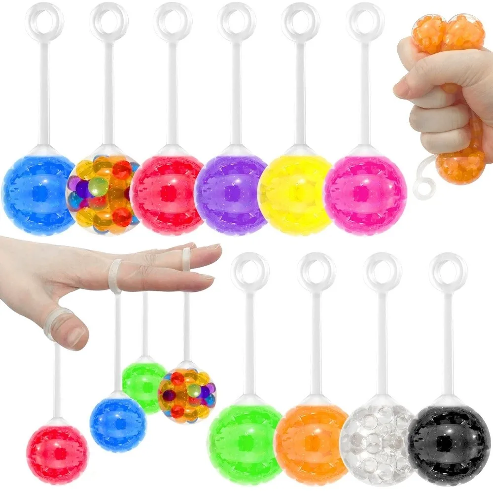 10PC Fun TPR Finger Bounce Balls with Rope Yo-Yo Squeeze Sensory Toys Multi-color Water Bead Jumping Balls Party