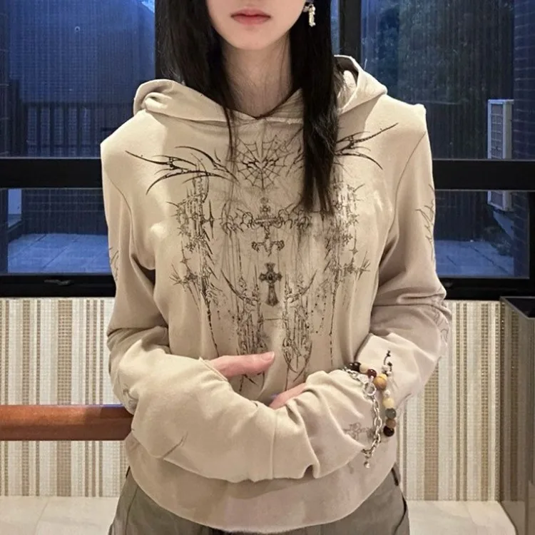 Y2k Thin Long Sleeve Hoodie Tops Women Summer New Sun Protection Cardigan Coat Fashion Vintage Print Slim Fit Sweatshirts