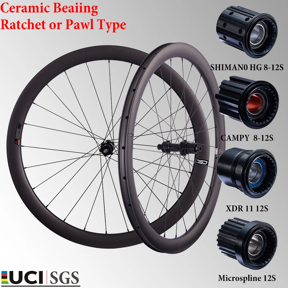 CSC UCI 1280g 54T Ratchet Disc brake Ceramic Road bike Carbon Wheel 35-58mm Clincher Tubeless Carbon Wheelset Gravel bicycle