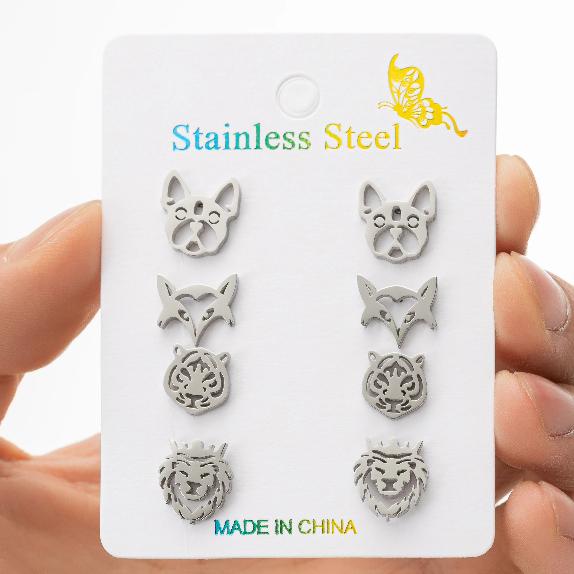 4 زوج/وحدة الفولاذ المقاوم للصدأ النمر رئيس وأقراط زوج خمر الحيوان الاستبداد الشرير نمط الأذن مجوهرات للرجال والنساء