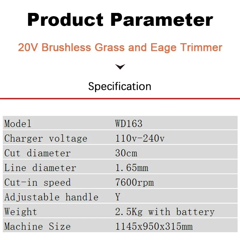 Imagem -06 - Cordless Grass Trimmer Brushless Motor Corte Diâmetro 30 Centímetros Fio 165 Milímetros 7600rpm Universal Bateria Verde 20v Worx-wd163