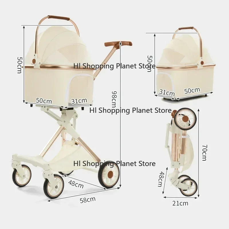 Lightweight White High Landscape Items Push Dog Cat Cart One-click Pet Cart Pet Products