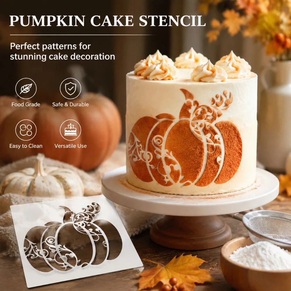 1Pc Halloween Pastoral Pumpkin Cake Stencil PET Food Grade Hollow Template Cookie Fondant Wedding Birthday Dessert Decor