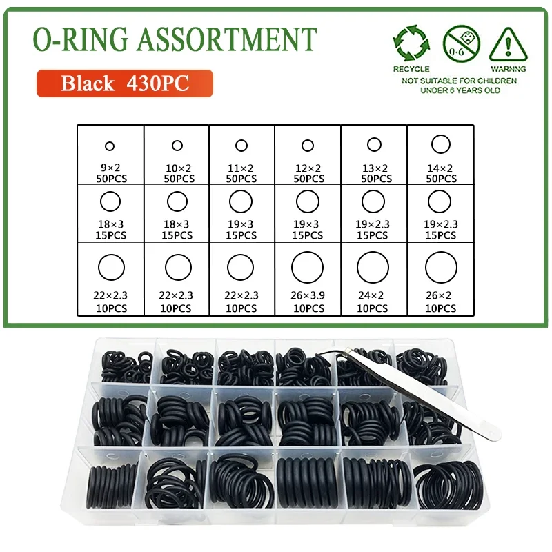 

Black Silicone O Ring Set CS 2/2.3/3/3.9 Seal Sealing Washer O-Ring Washer Plumbing Gasket Oil Resistant High Temperature 430pc