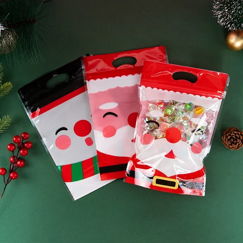 10 Stück Weihnachtsbeutel mit Weihnachtsmann-Gesicht, Süßigkeiten, Schokolade, Kekse, Nougat, Kekse, Geschenkverpackung