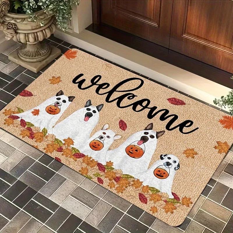 VIKAMA Halloween Spooky Pumpkin Door Mat Non-Slip Resistant Dirt Floor Mat Kitchen Bedroom Carpet Holiday Home Decoration