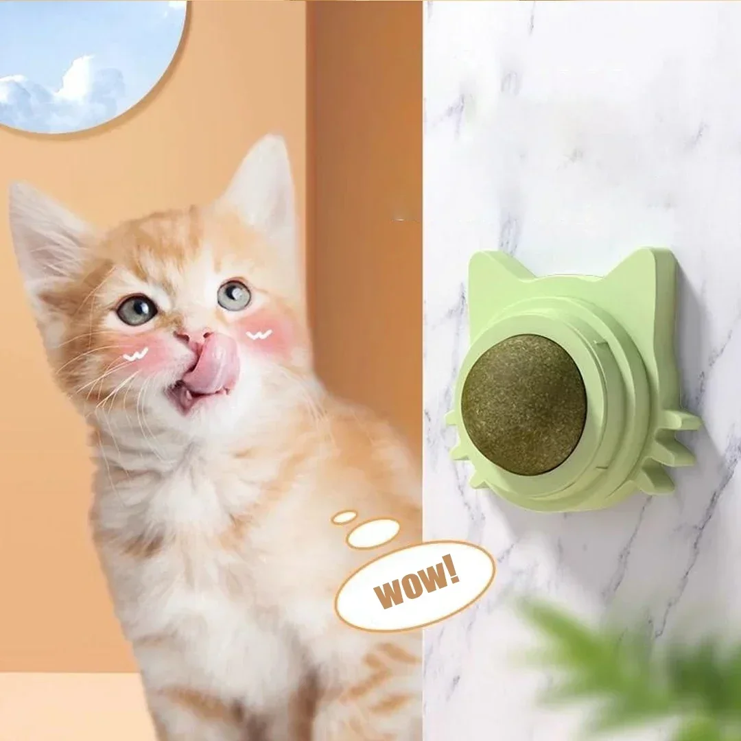 New Catnip Cat Wall Stick-on Ball Natural Mint Promote Digestion Cat Grass Pet Toy Improve Appetite Spinning Toy Ball