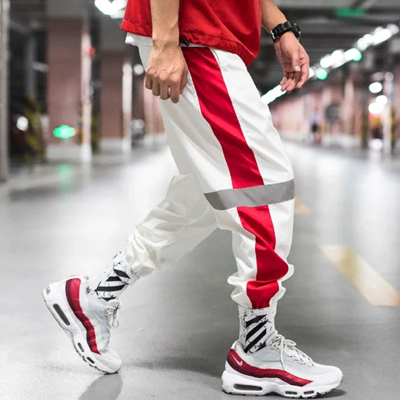 YASUGUOJI 2024 Men Side Striped Harem Pants Reflective Joggers Hip Pop Sweatpants Streetwear Male Casual Fashion Pants Hombre