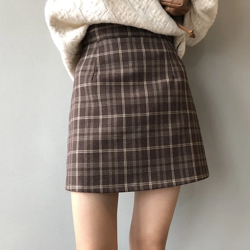 

Luxury Brand Plaid Skirt Women's Autumn and Winter 2021 New Korean Fashion Retro High Waist Slim Hips Woman Skirts High Quality