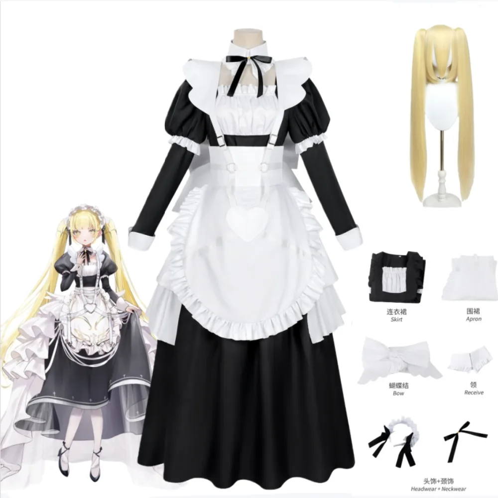 

Earning A Living with Death Games Momoino Cosplay Costume Cute Maid Dress Long Dress Wig Apron Bow Accessory Halloween Costume