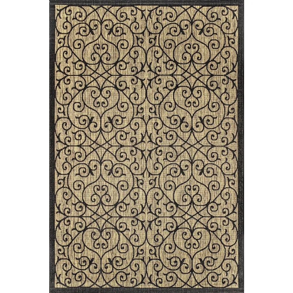 Vintage Filigree Textured Weave Indoor/Outdoor Black/Khaki 8 Ft. X 10 Ft. Area-Rug, Classic,Easy-Cleaning