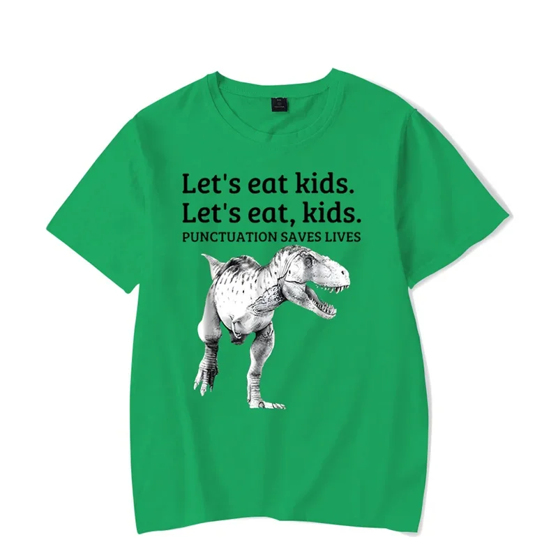 Hip Hop Streetwear Dinosaur Harujuku Shirt Camisetas Oversize Tees Let's Eat Kids Punctuation Saves Lives Grammar Men's Tshirts