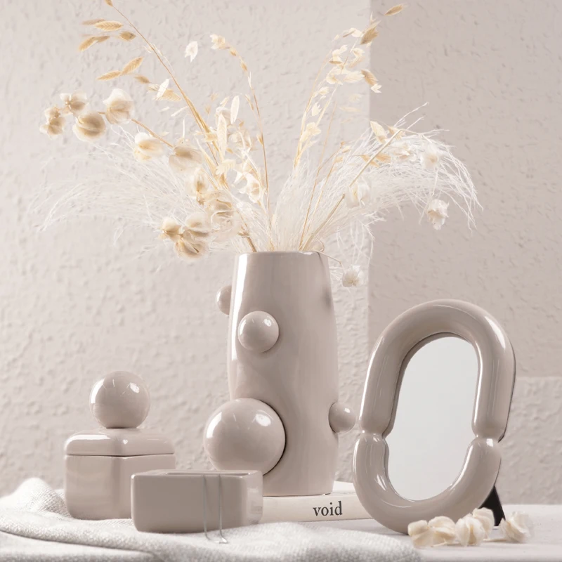 Modern Minimalist Ceramic Vase Flower Arrangement Dried Flower Accessories Home Living Room Decoration Bedroom Countertop Vase