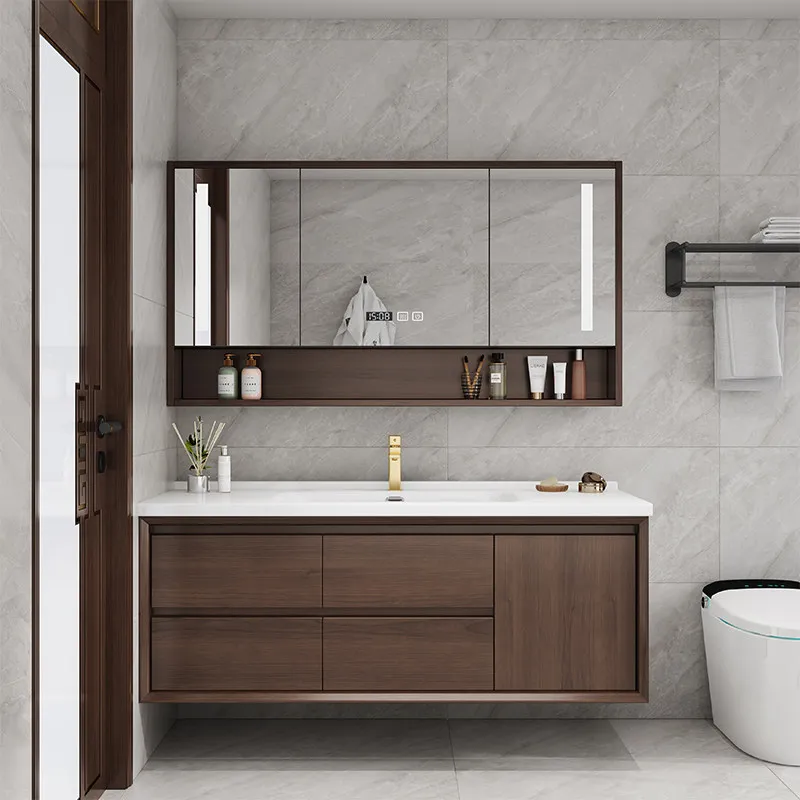 Muebles de Hotel: Gabinete de Baño Moderno de Lujo con Espejo, Cajones y Compartimentos de Papel y Madera para Exhibición y Organización