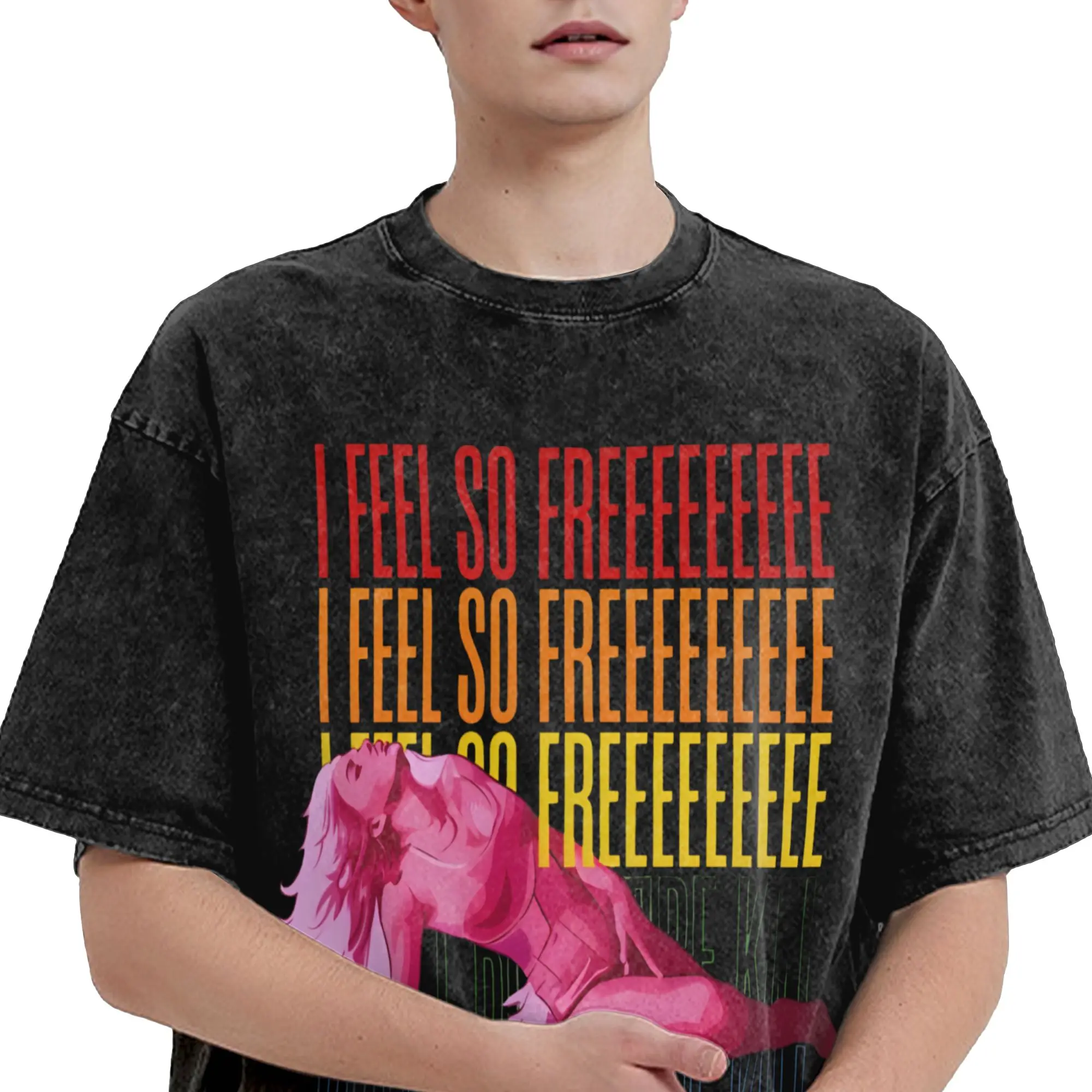 Harajuku Washed Shirts Madonna I Feel So Free Tour 2026 Outfit Vintage T-Shirts Oversize  Streetwear Short Sleeve