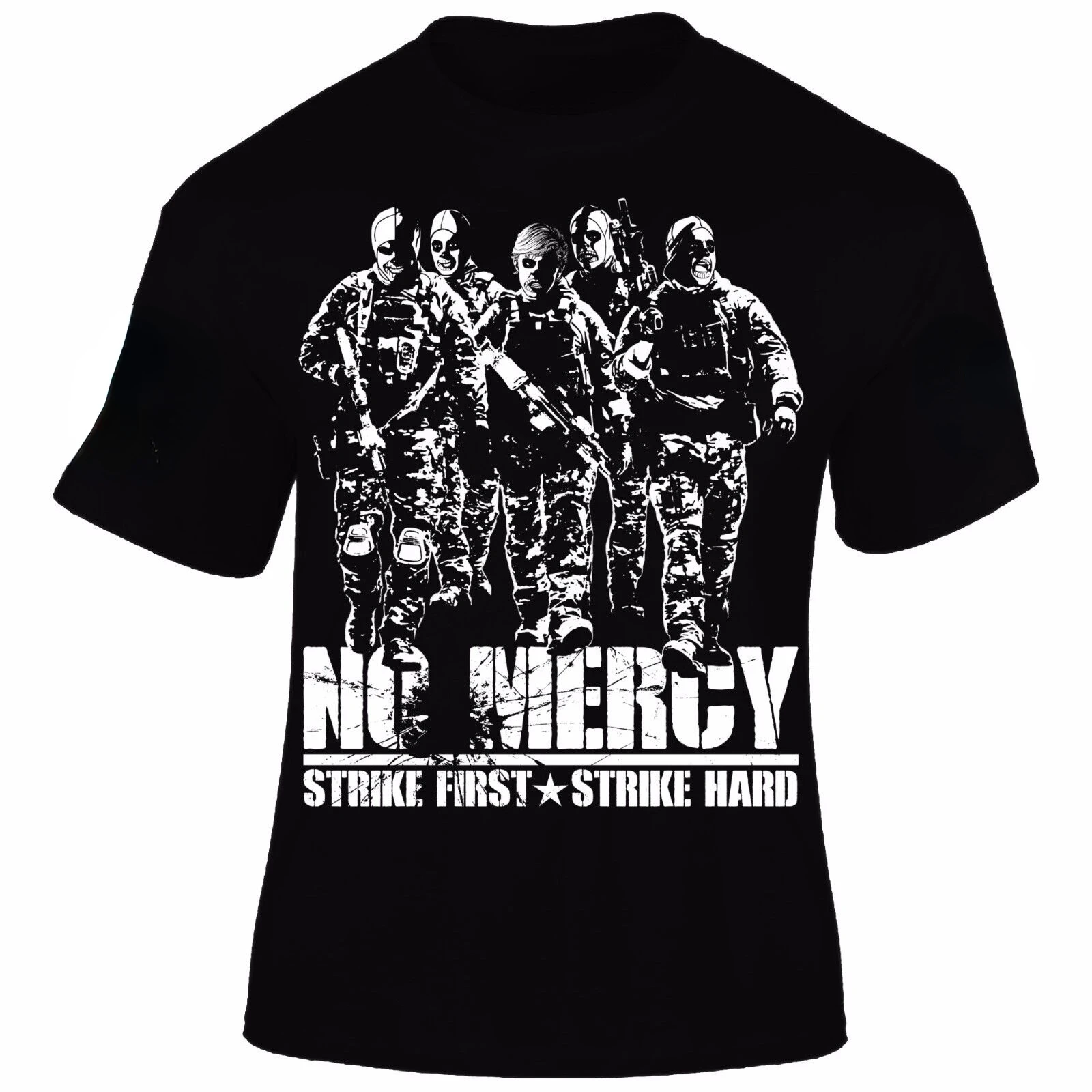 

Strike Fast, Strike Hard. No Mercy. Patriot Military Veteran T-Shirt 100% Cotton O-Neck Short Sleeve Summer Casual Mens T-shirt