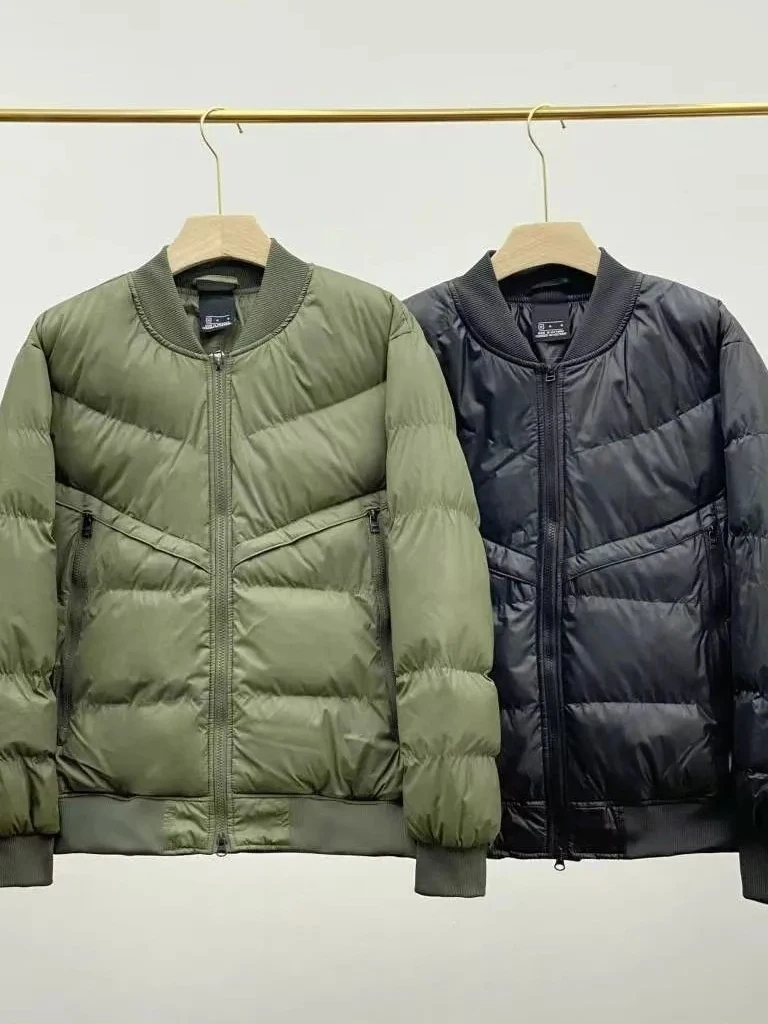 

Men's Flight down Jaet Thiened Cotton Padded Coat Youth Casual Warm Long Sve Baseball Collar Jaet for Winter