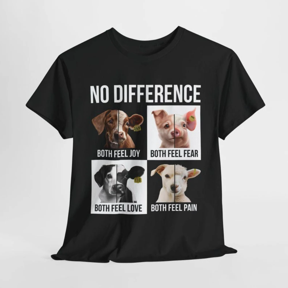 No Difference Cow Pig Dog Sheep Both Feel Pain Fear T-shirt Vegan Tshirt Unisex Activism Tee Veganism Activist Men Women Tops