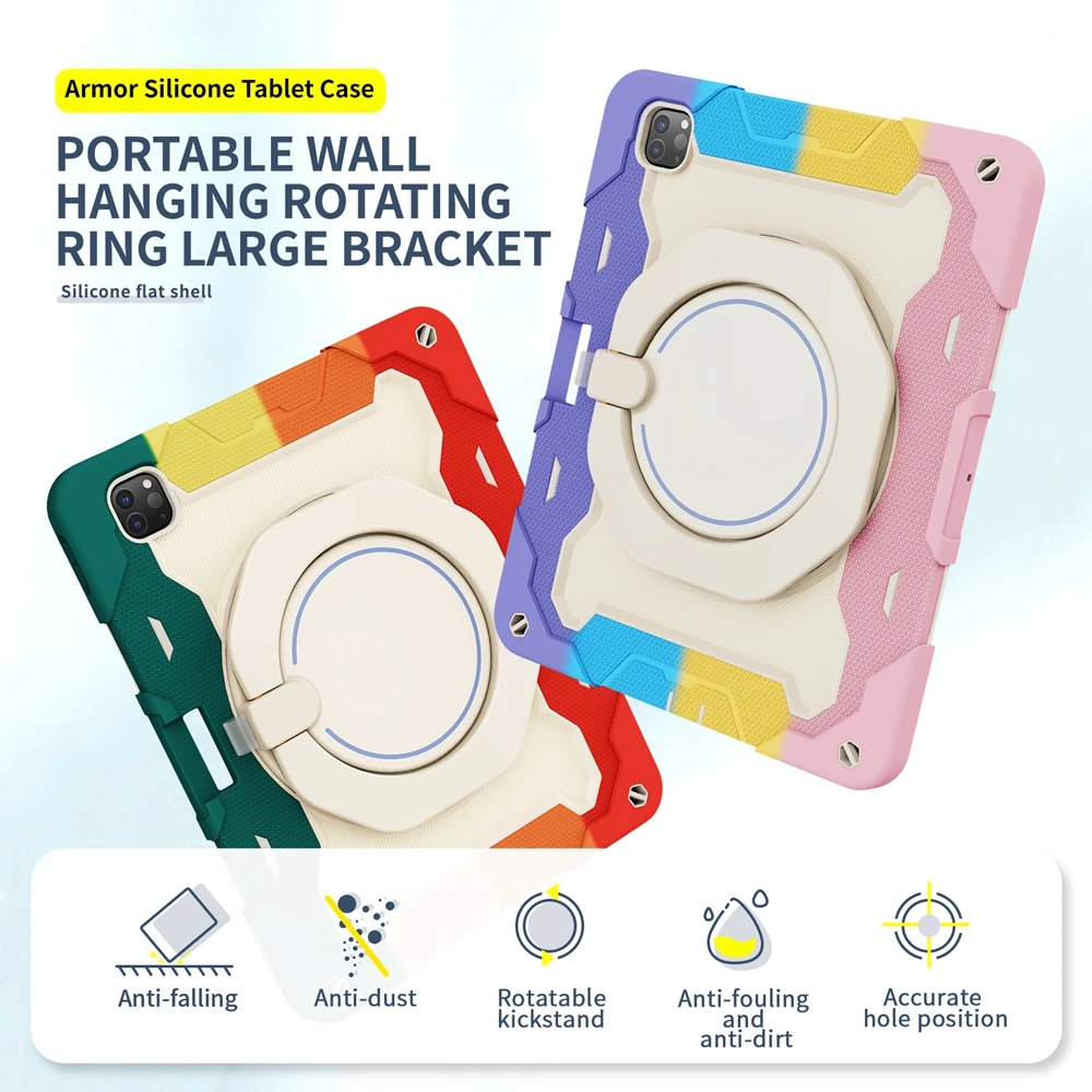 For Apple iPad Pro 12.9 inch 2021 2020 2018 A2378 A2229 A1876 Case Kids Safe PC Silicon Shockproof Pull Ring Stand Tablet Cover