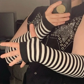 Luvas longas sem dedos punk preto de anime para homens e mulheres, aquecedor de braço, cotovelo, elástico, hip-hop, legal, ao ar livre, inverno