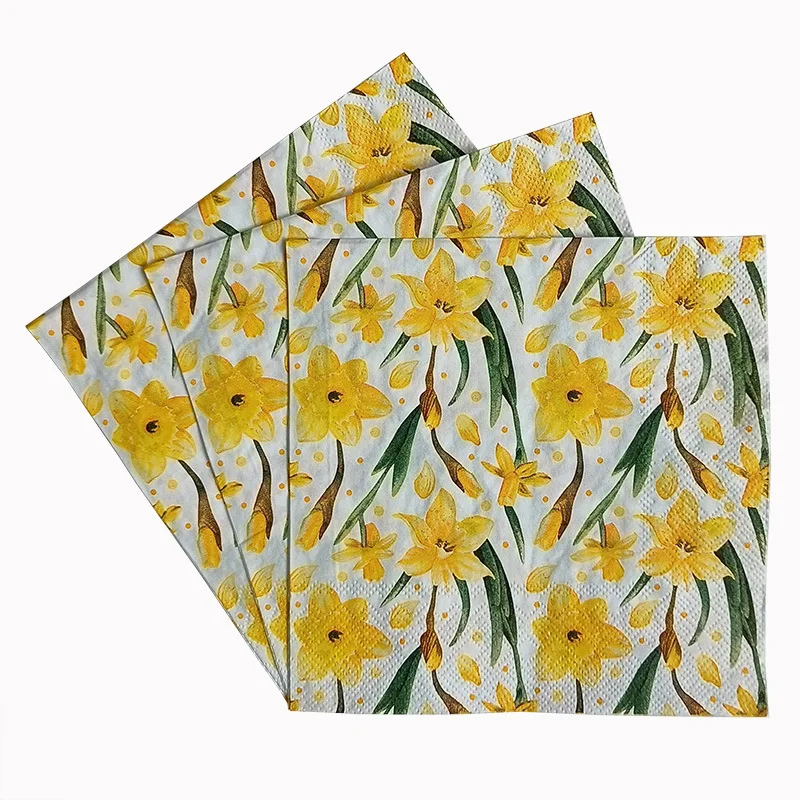 10/20pcs 33cm 2Layer New Yellow Flower Pattern Napkins Party Creative Decorative Paper Restaurant Paper DIY Decoupage Paper