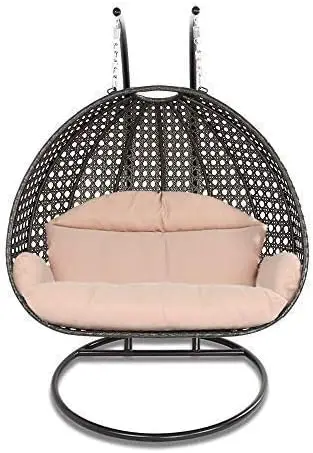 ® Luxury 2 Person Wicker Swing Chair ((2 Person) X-Large-Plus, Charcoal Rattan/Latte Cushion)