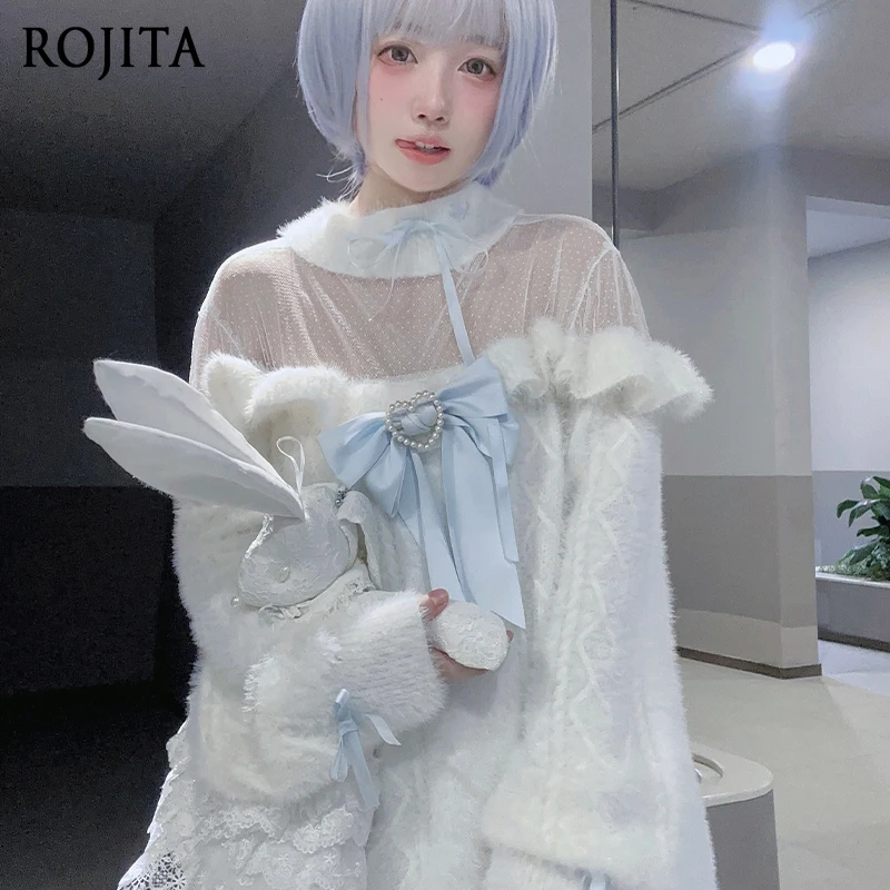 Original Aquarell süßer süßer Stil japanischer vielseitiger Herbst Winter langer schulterfreier Pullover Langarm Pullover Top