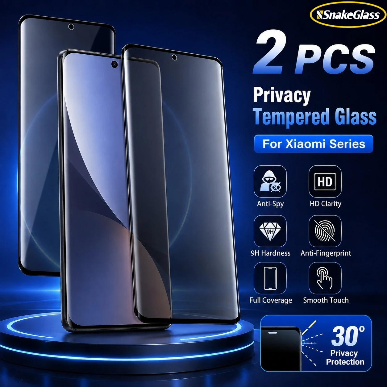 2 Stück Sichtschutz Anti-Spy Blickschutzfolie für Xiaomi 15Ultra 14 Pro 13Ultra 12Pro 11 10s 12S/15S Pro 13Lite 3D Gebogener Bildschirmschutz