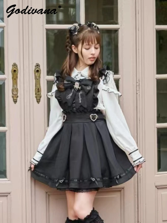 Japanese Sweet Mine Style Bow Two-Way Suspender Skirt Summer New Liz Girly Style High Waist Temperament Women's Mini Skirts