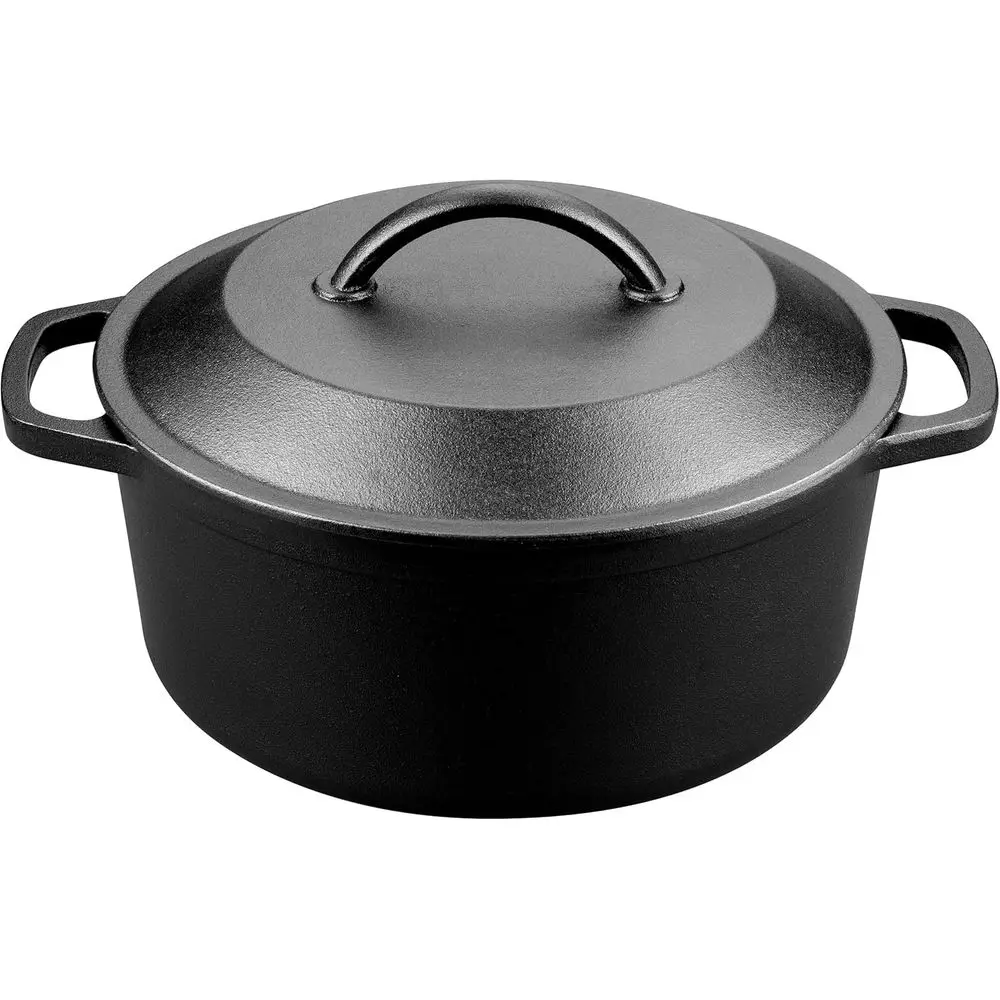 

Pre-Seasoned Cast Iron Dutch Oven with Lid, Round and Dual Handles, or Stovetop, Camping, Grill, Induction, Electric, Black, 4.5