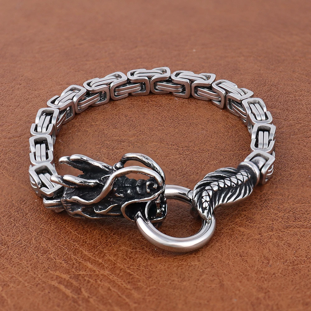 

Vintage Chinese Dragon Heads Bracelets for Men Popular Charm Stainless Steel Emperor Chain Dragon Bangles Jewelry Gift Wholesale