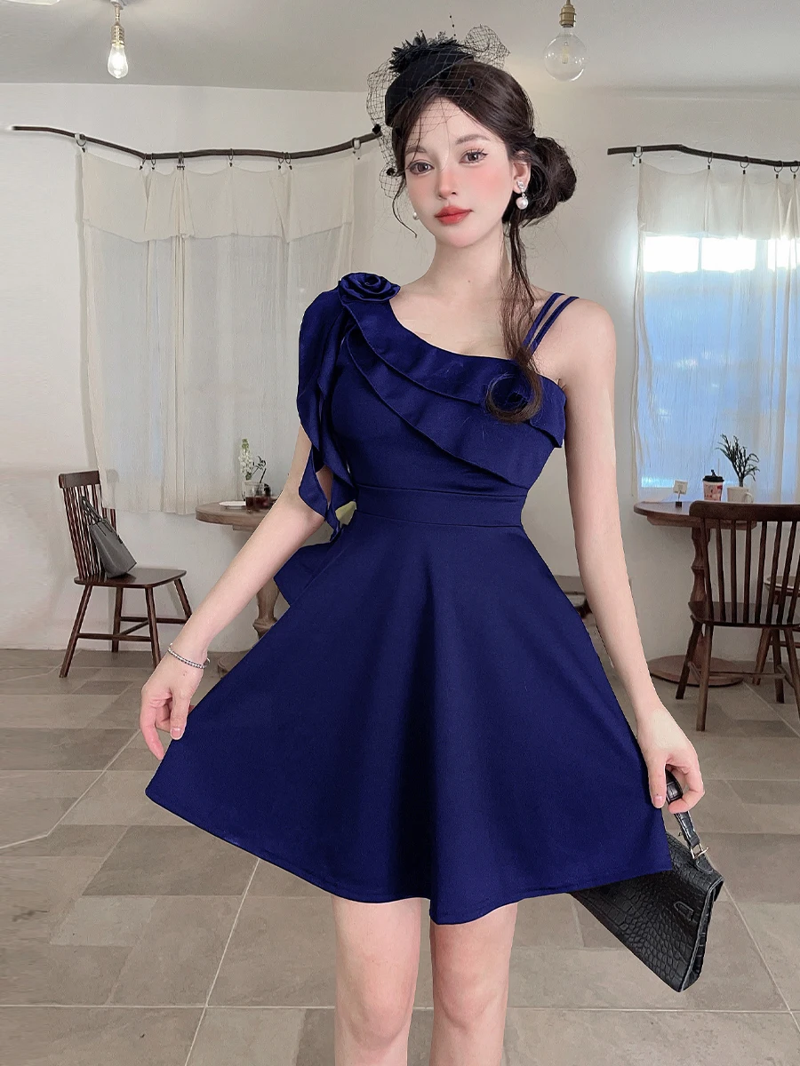 

Sexy Pure Desire oulder Bared Waist Cinched A-Line Dr Ladylike Lace Trim off oulder Strap Dr for Ladies