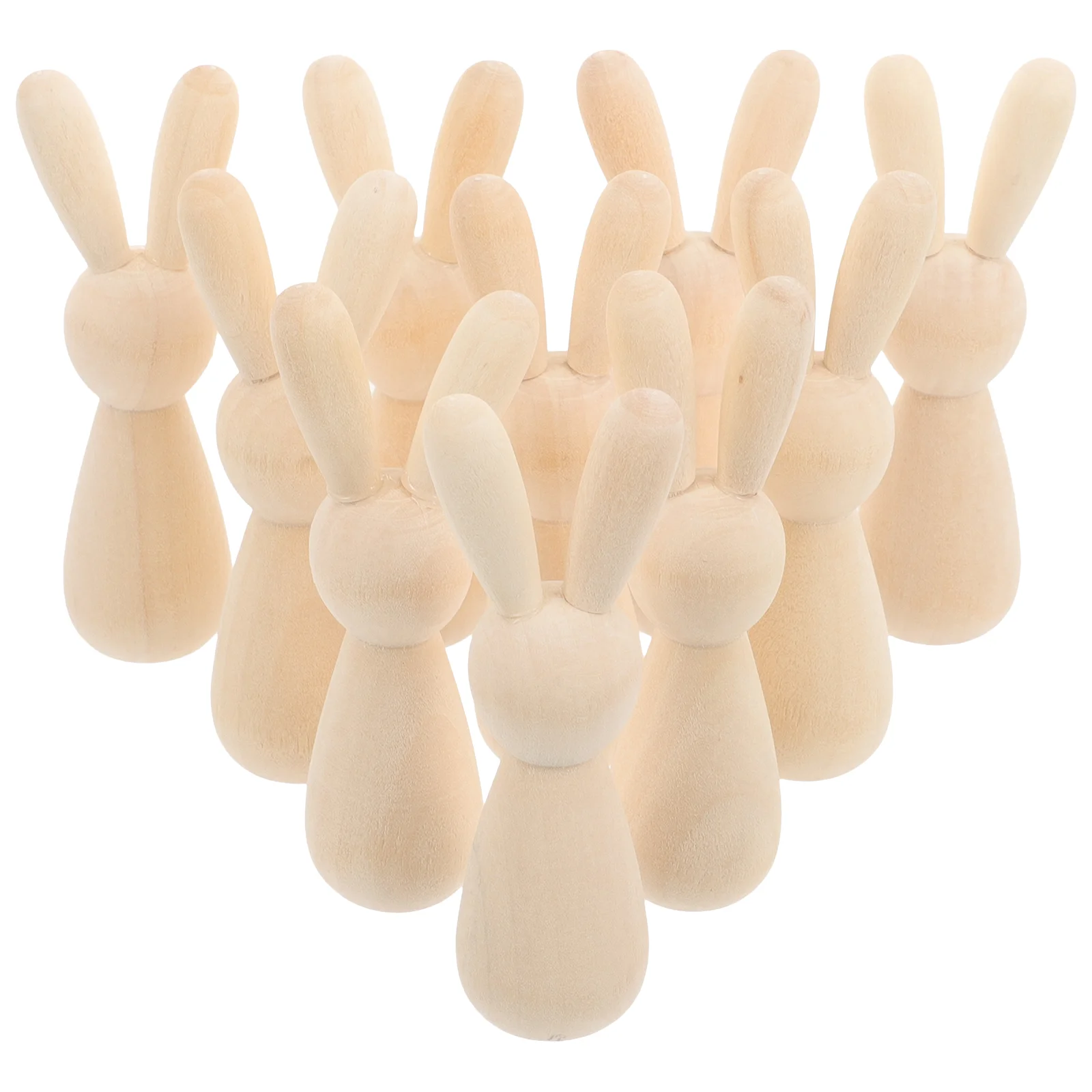 

10 Pcs Log Color Rabbit Toy Head Wooden Man DIY Home Decoration Puppet 10pcs Painting Pegs Bulk Dolls Unfinished Blank Rabbits