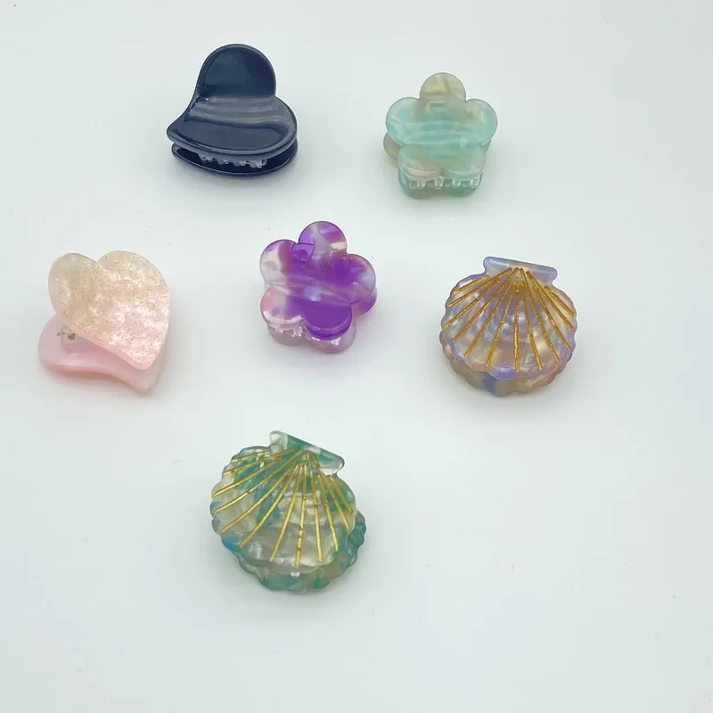 5 teile/satz kleine acetat haarspange klaue für mädchen blume haarnadel kinder bär herz haarspange frauen muschel haar krab zubehör – Detail 7