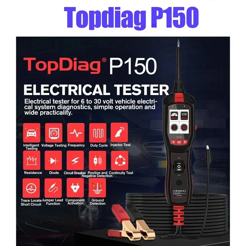 New+ Topdiag P150 Car Electrical Circuit Tester Automotive Power Probe Injector Test 12V 24V Battery Tester Auto Diagnostic Tool