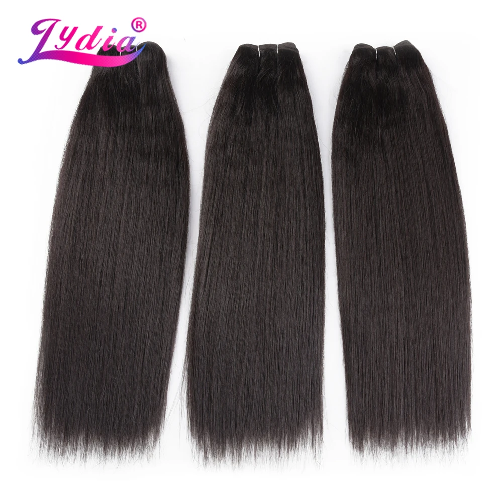 Lydia Women Hair Extensions Mixed Synthetic Yaki Straight 10-18Inch Weaving Sew With Weft 1PCS Bundles Black Double Weft