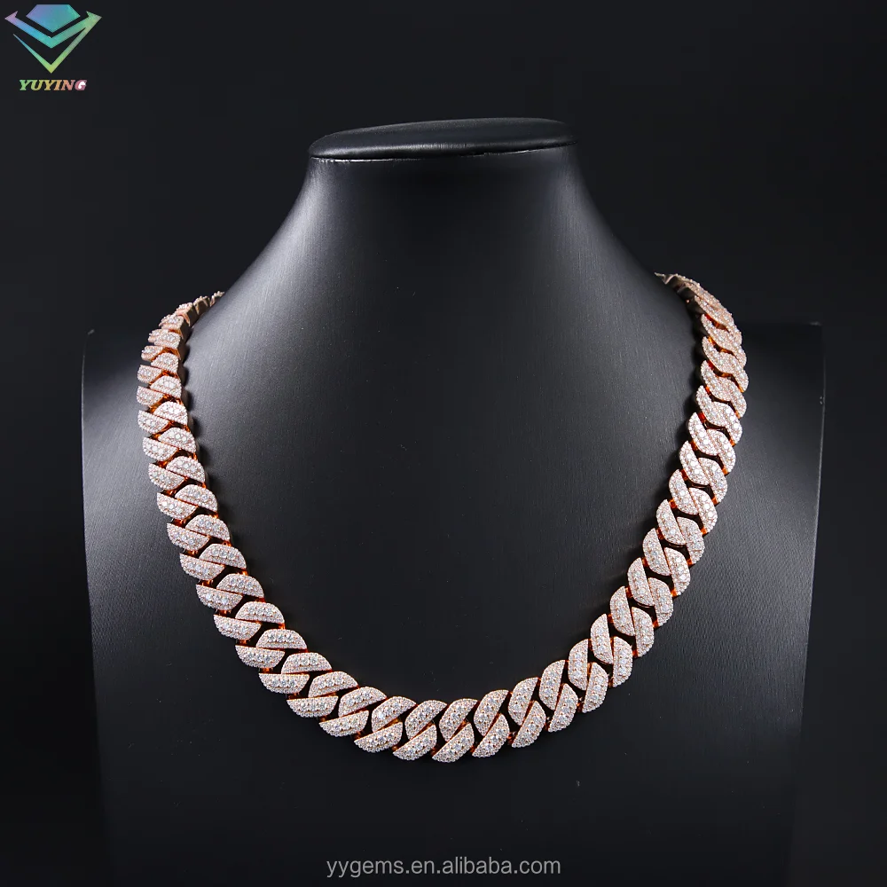 hot sale Ice out cuban link chain15mm VVS diamond moissnaite chain s925 silver gold plated hip hop fine jewelry necklaces