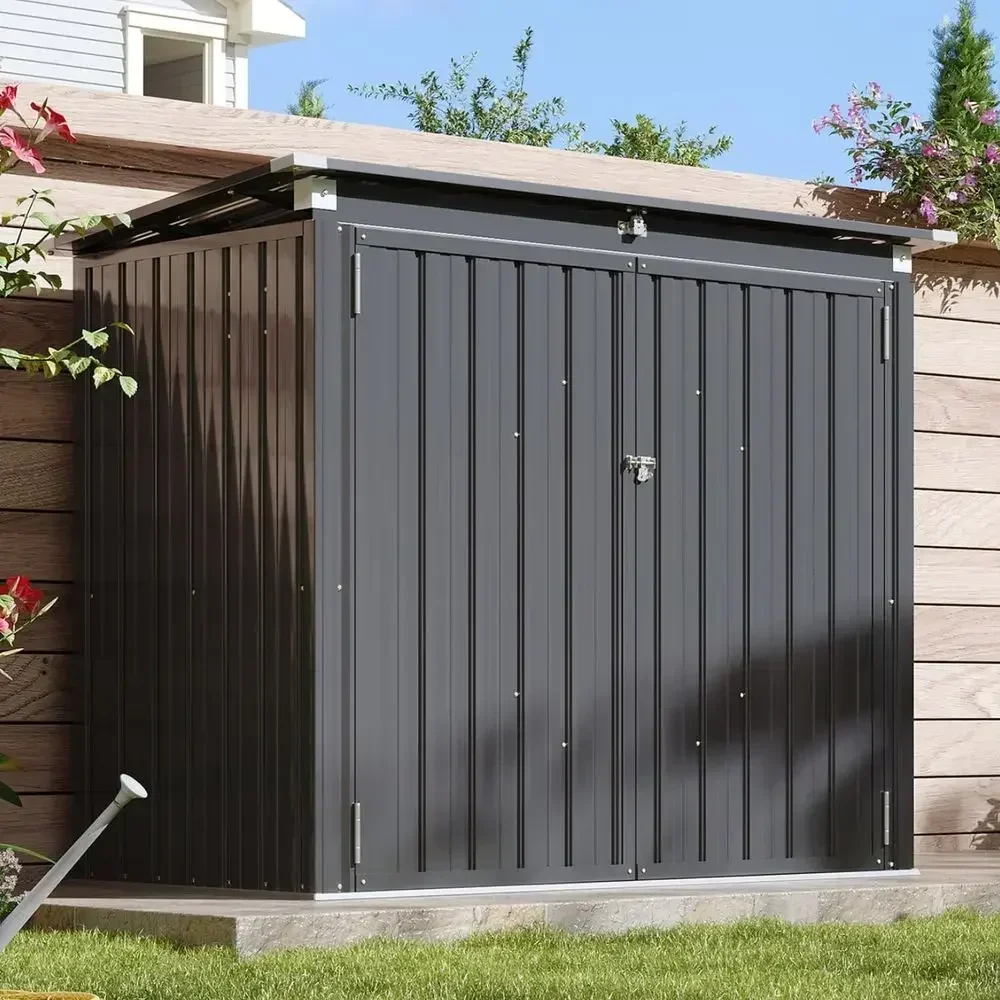 Outdoor Storage Shed for Trash Cans with Pneumatic Lid Support and Waterproof Design