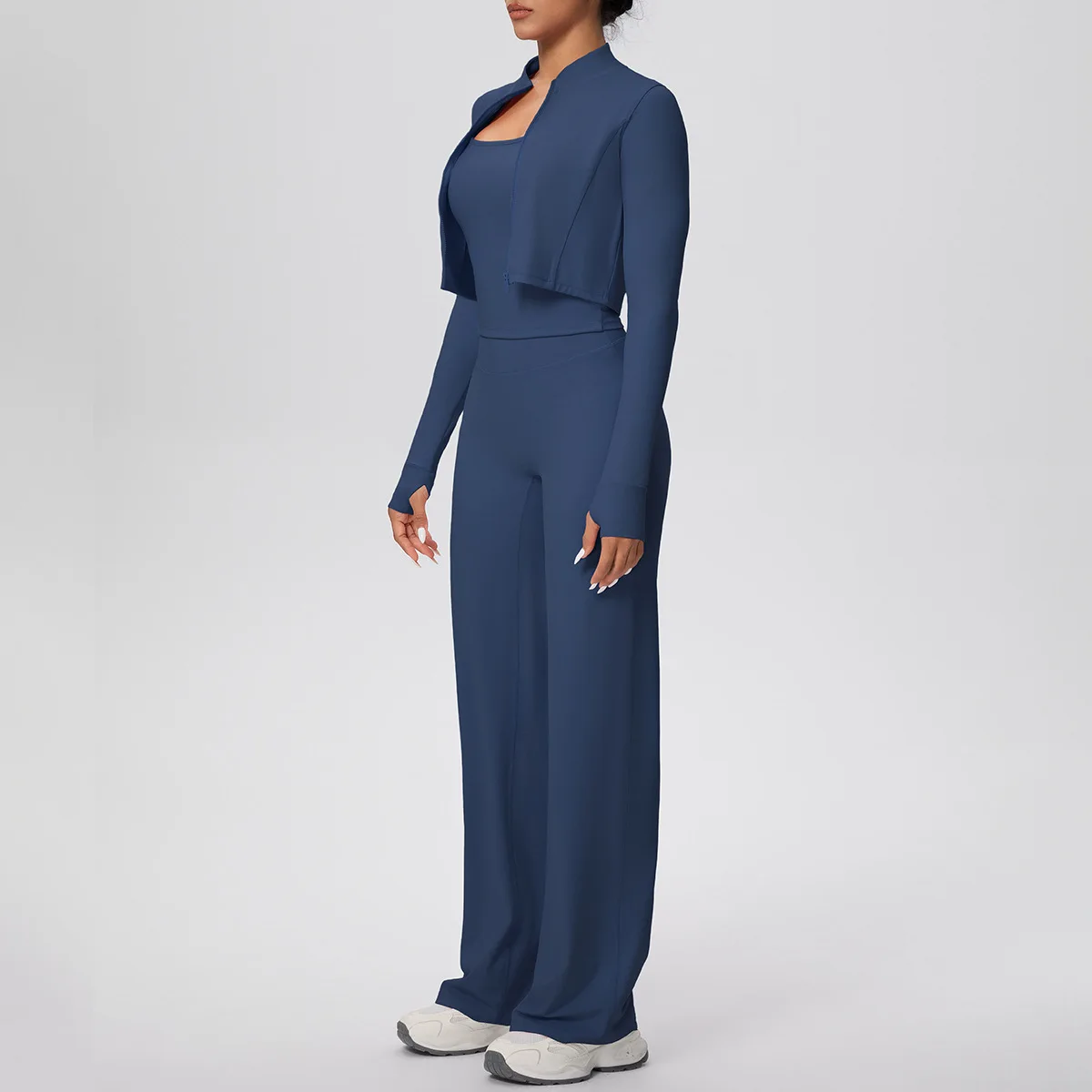 

Женская майка-борцовка, куртка на молнии, комплект из трех предметов, костюм для йоги, спортивные широкие брюки с высокой талией, спортивная одежда для бега, фитнеса