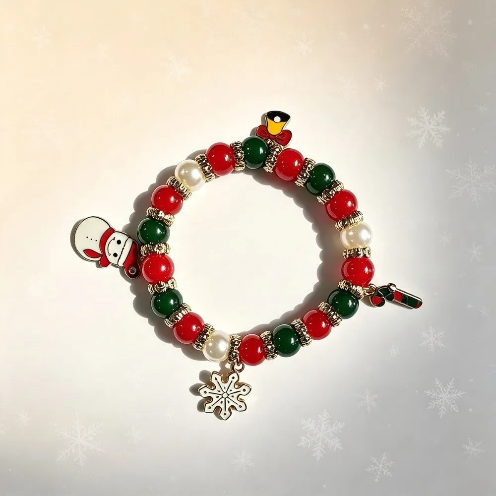 Santa Beaded Christmas Bracelet Christmas Tree Snowflake Charm Bracelet Santa Claus Red&Green Beaded Bracelet Women