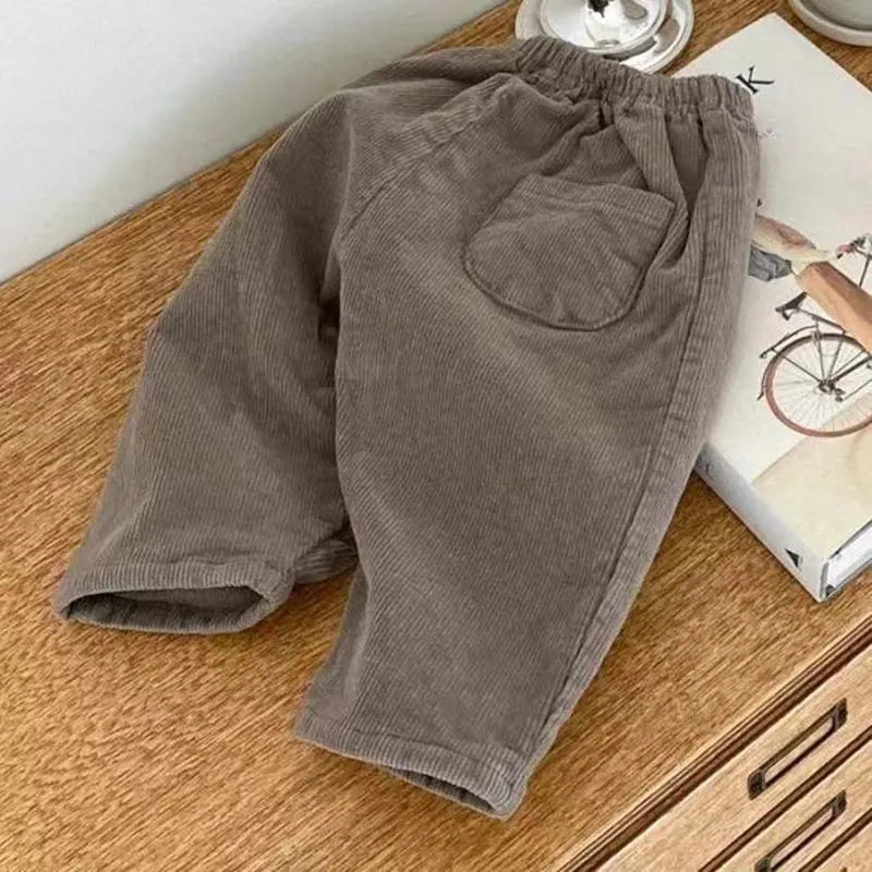 Korean Corduroy Kids Pants 2023 Autumn Winter Toddler Boys Girls Pants Retro Color Children Thickened Casual Pants 0-24Months