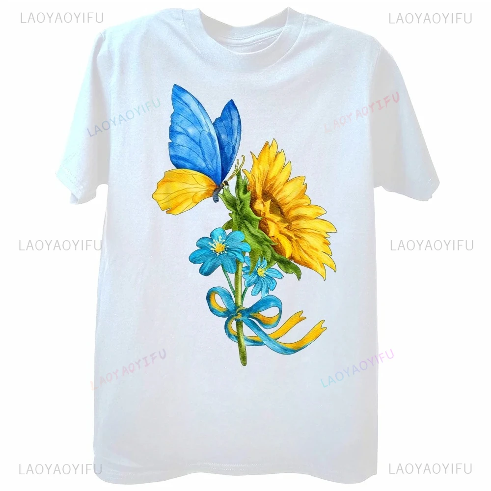 

Sunflower Ukraine Flag Butterfly Ukrainian Flag T-Shirt Men Short Sleeve Casual Cotton O-Neck Summer Short Sleeve T Shirts