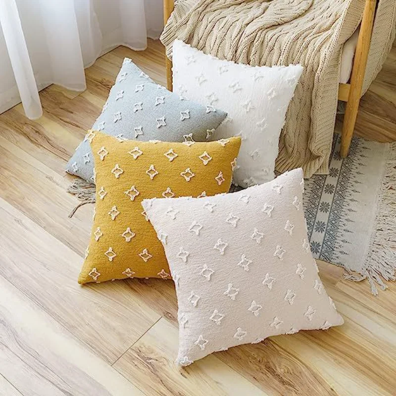 Cotton and Linen Cut Flower Pillowcase Stars Ins Style Window Seat Sofa Home Furnishings Cushion Waist Pillow Cushion Cover