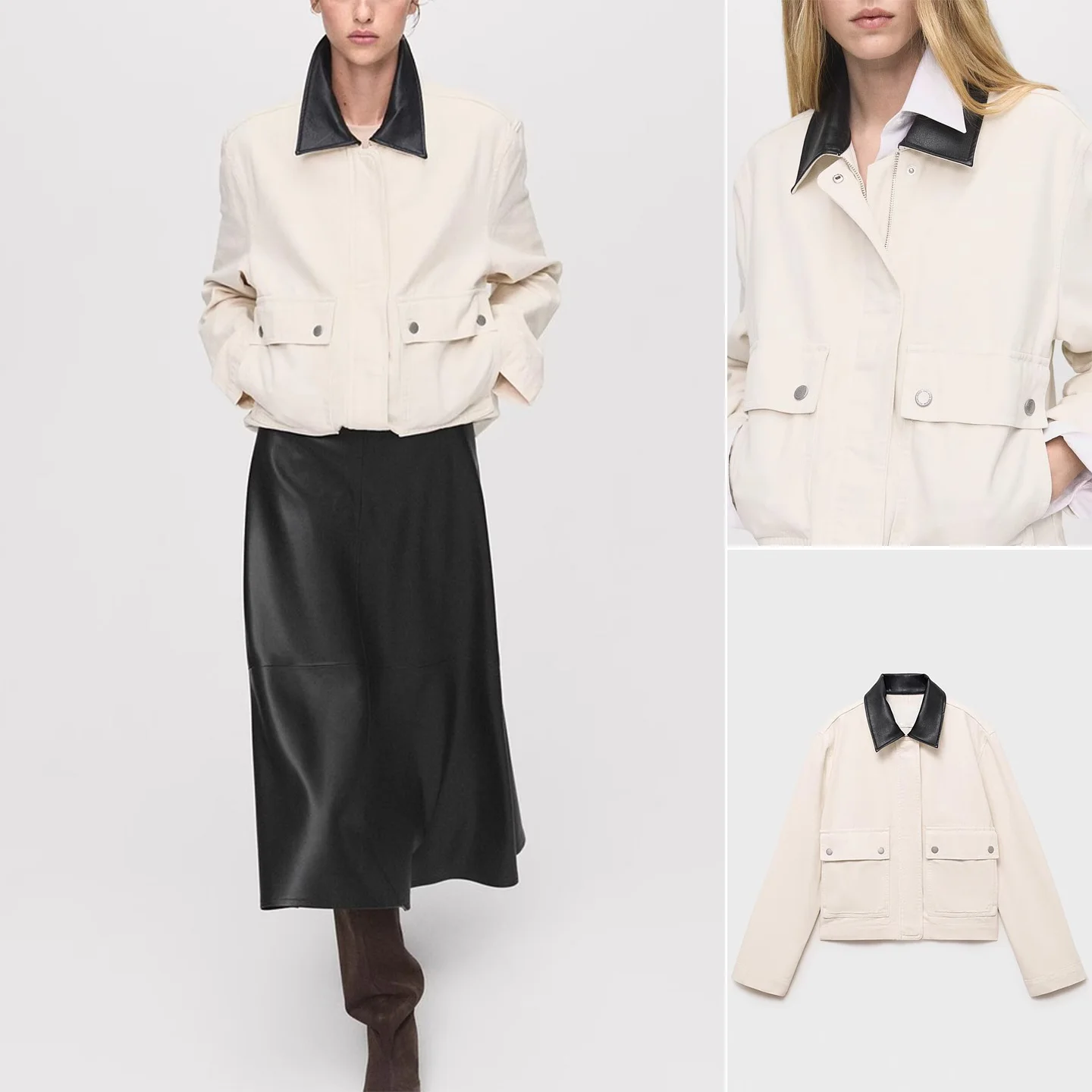 

Winter New Women's Barn Sle Long Sve Collar Patchwork Denim Workwear Jaet ort Outerwear Polyester Fiber Zipper